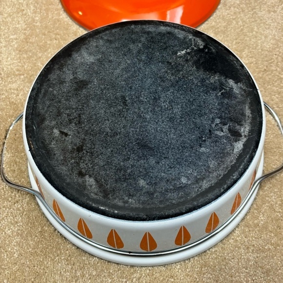 Vintage Cathrineholm Norway Lotus 10.5" Orange White Handle Saucepan with Lid - Picture 12 of 15
